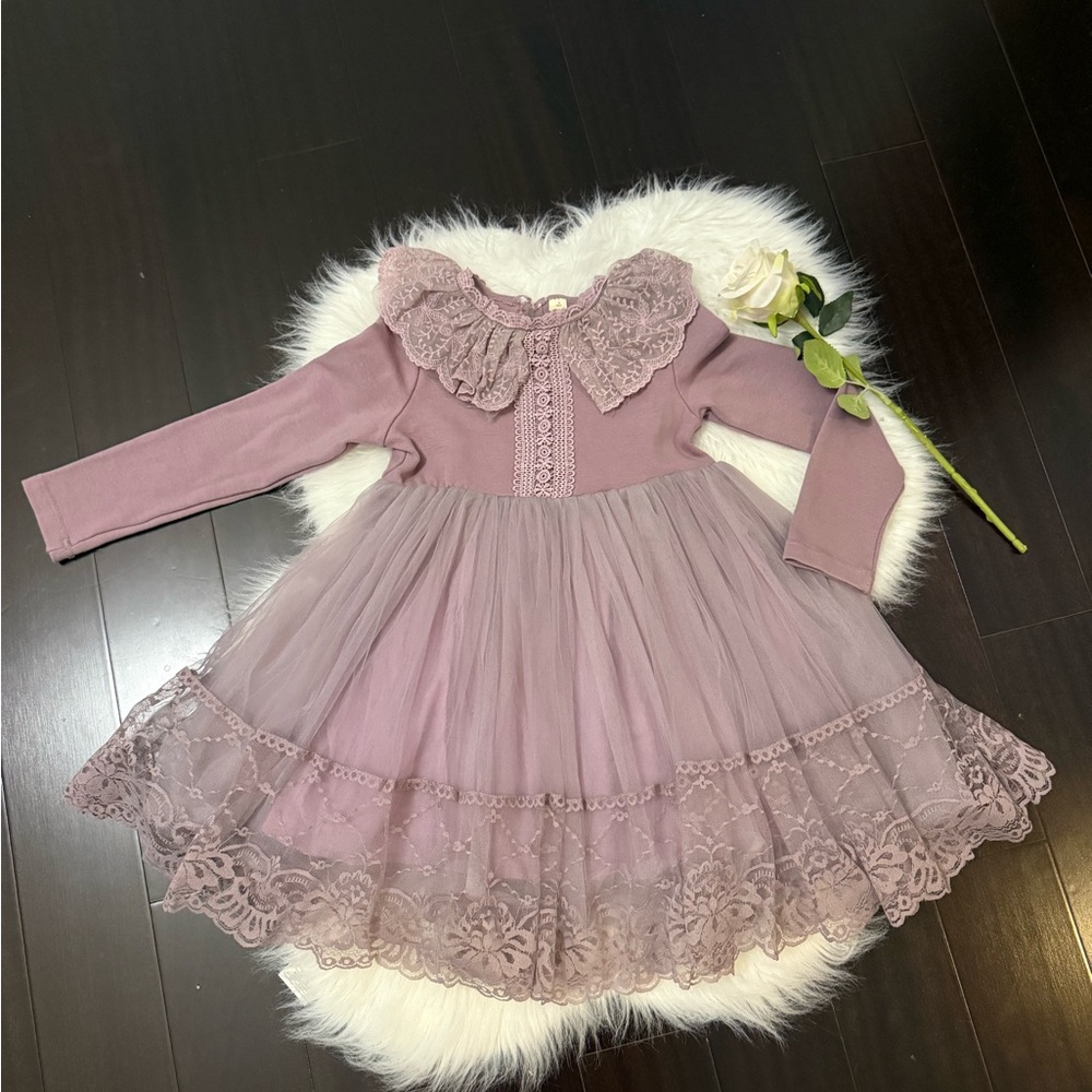 Lavender Lace Dress with Tulle Skirt
